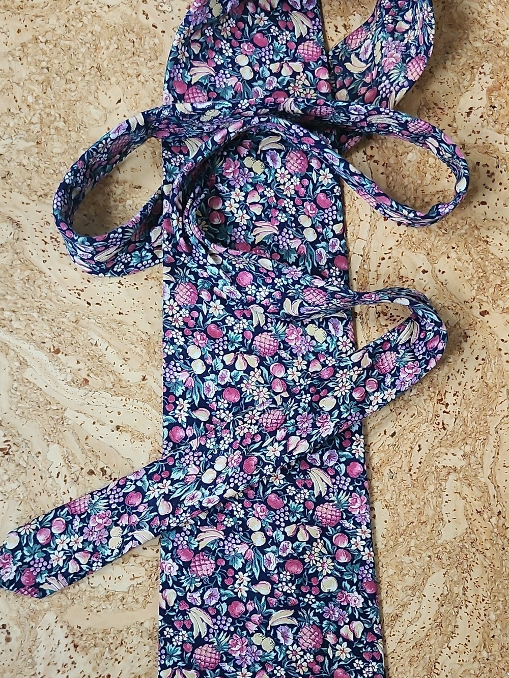Men's Navy Floral Tie with Pink and Cream Accents